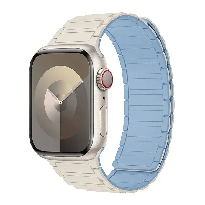 Ivory / Light Blue segmented silicone Apple Watch band