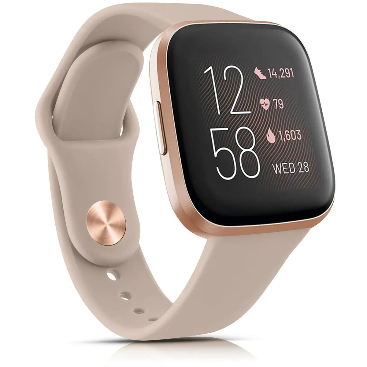 Fitbit Versa & Sense Classic Silicone Pin Band - Beige band on watch