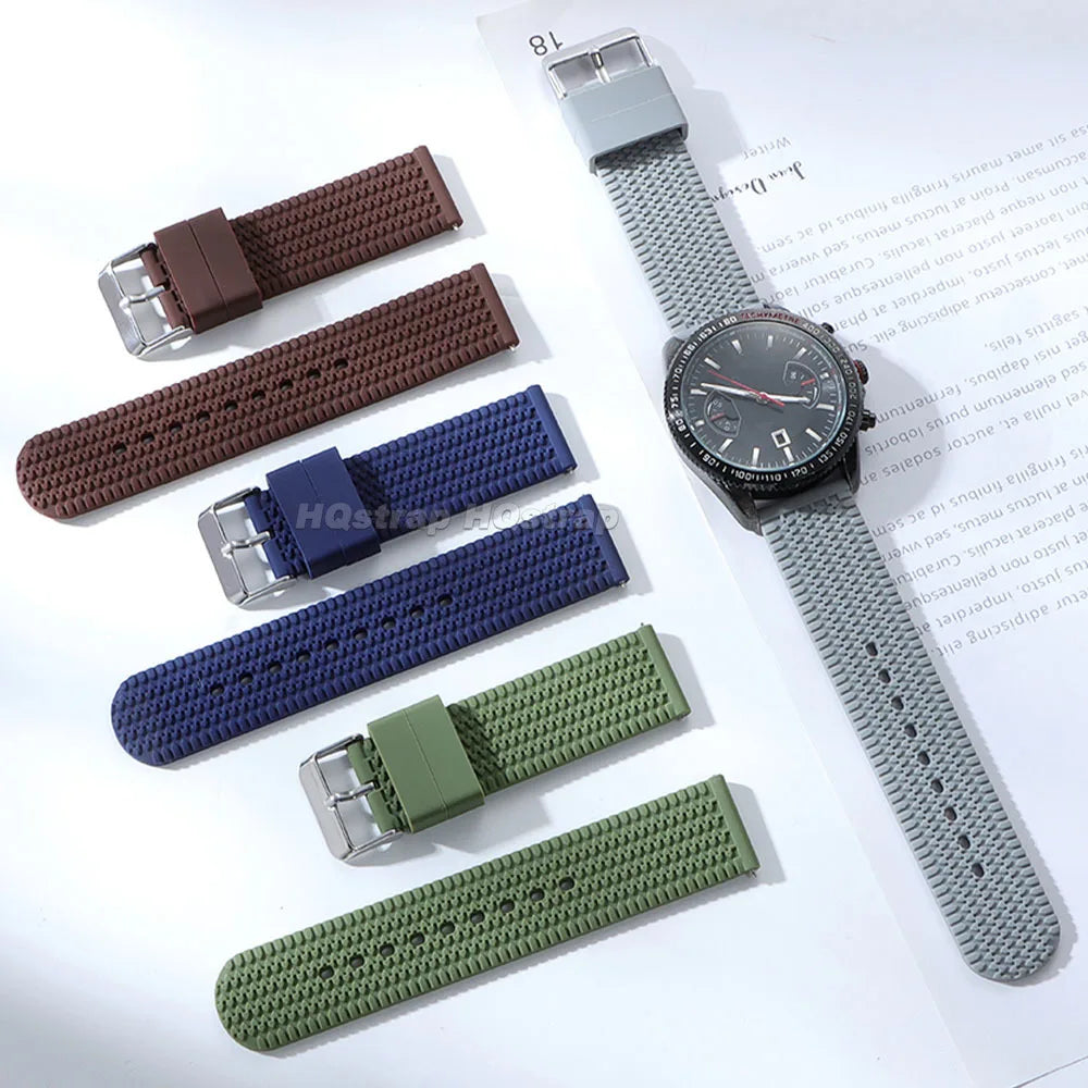 Tread Pattern Silicone Band on a watch with other colors