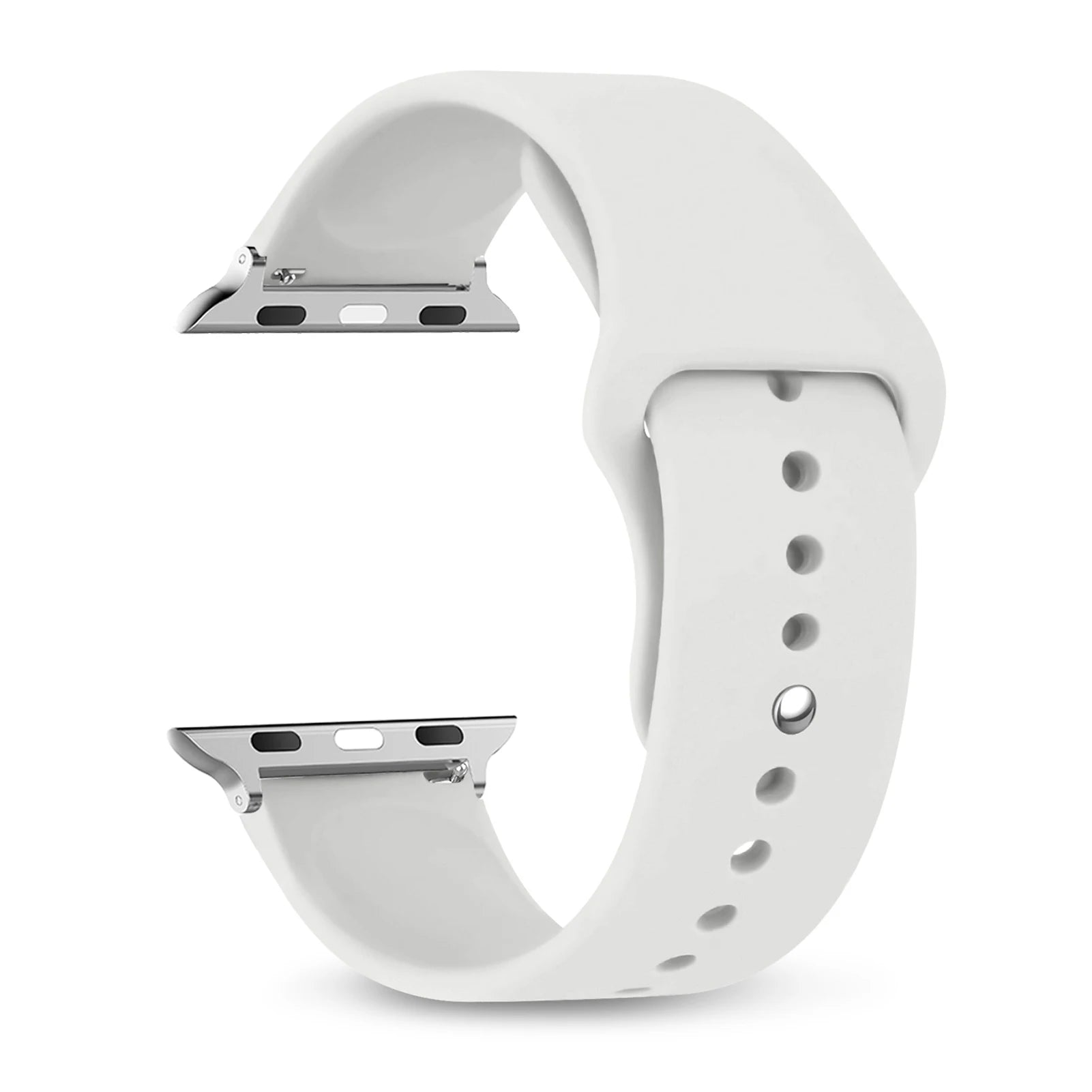 Apple Watch silicone strap in white, featuring a comfortable and waterproof design for everyday wear.