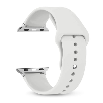 Apple Watch silicone strap in white, featuring a comfortable and waterproof design for everyday wear.