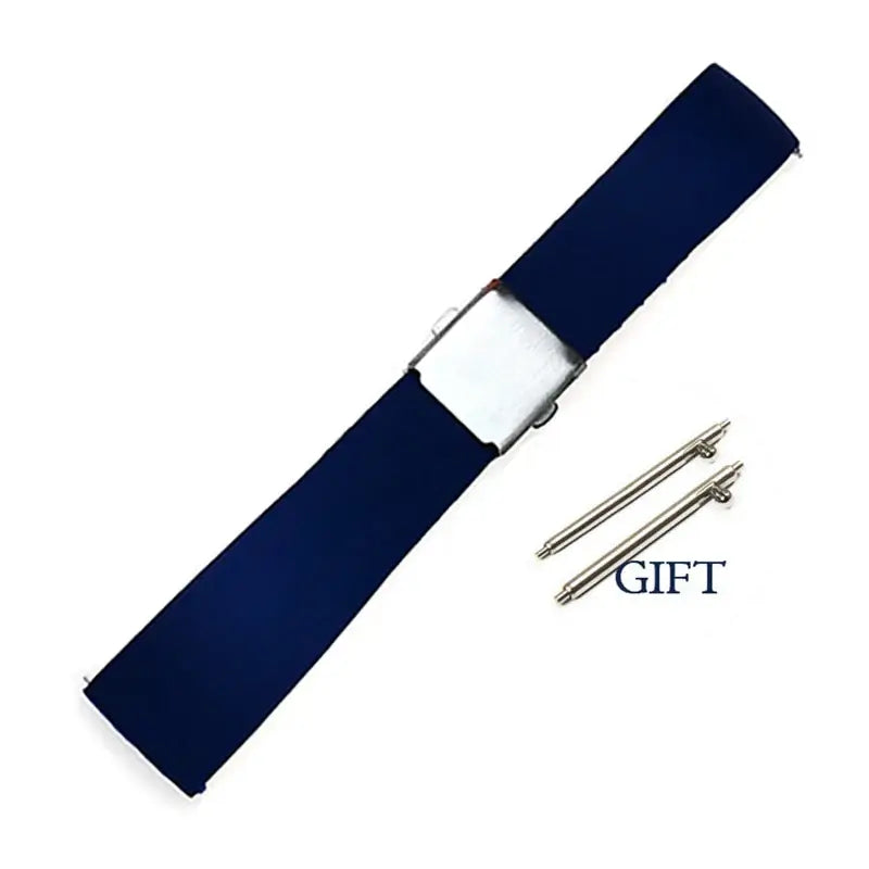 Navy silicone watch band with silver buckle and spring bars, perfect for gifting to Suunto watch enthusiasts.