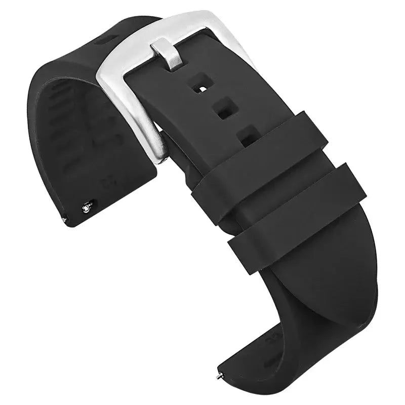Smooth Silicone Band with Textured Underside in Black / Silver Buckle for compatible Huawei watches