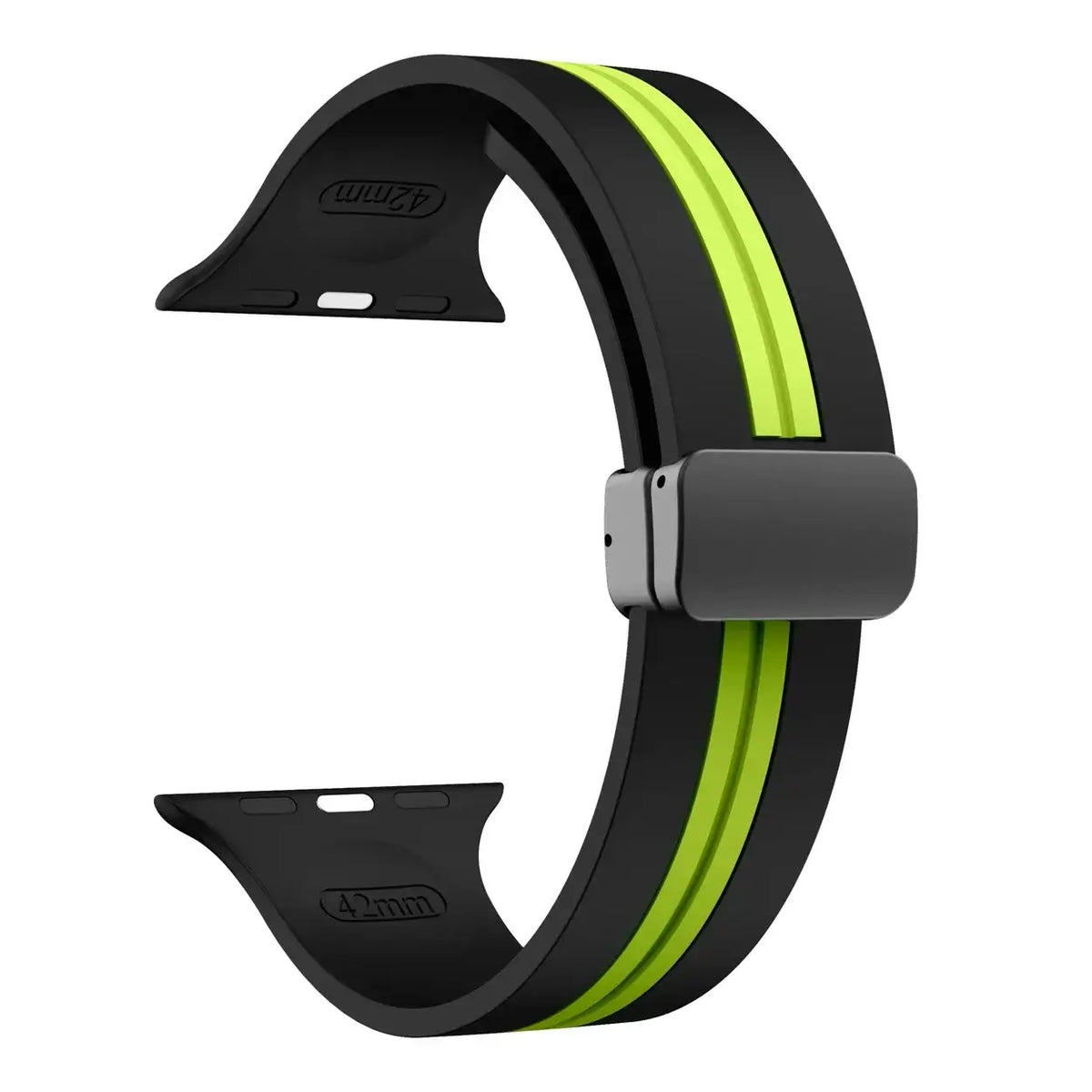 Black / Neon Green - Black Clasp striped silicone Apple Watch band with magnetic clasp