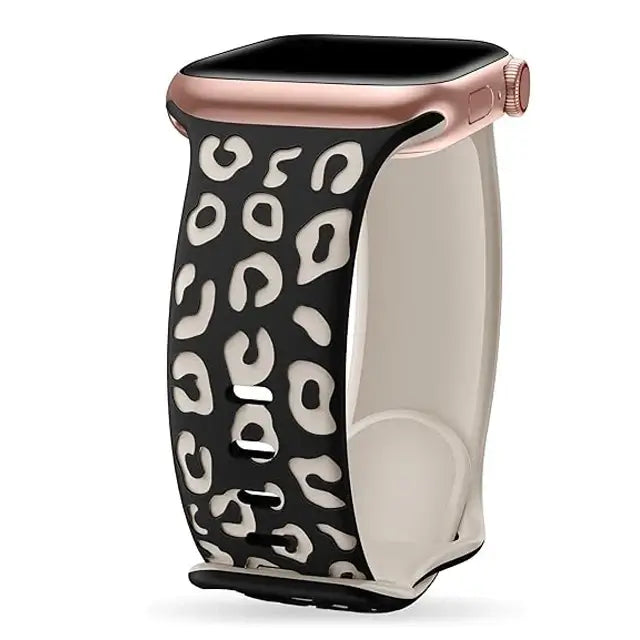 Black / Ivory leopard-pattern silicone Apple Watch band