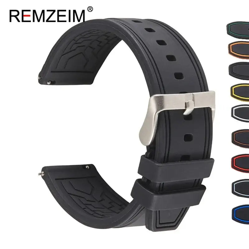Black silicone strap for Suunto watches, featuring a secure buckle and textured design for style and comfort.