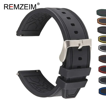 Black silicone strap for Suunto watches, featuring a secure buckle and textured design for style and comfort.