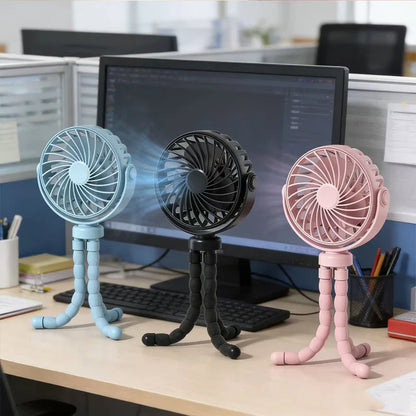 Mini Flexible Tripod Fan for Golf Carts, USB Rechargeable, 3 Speeds