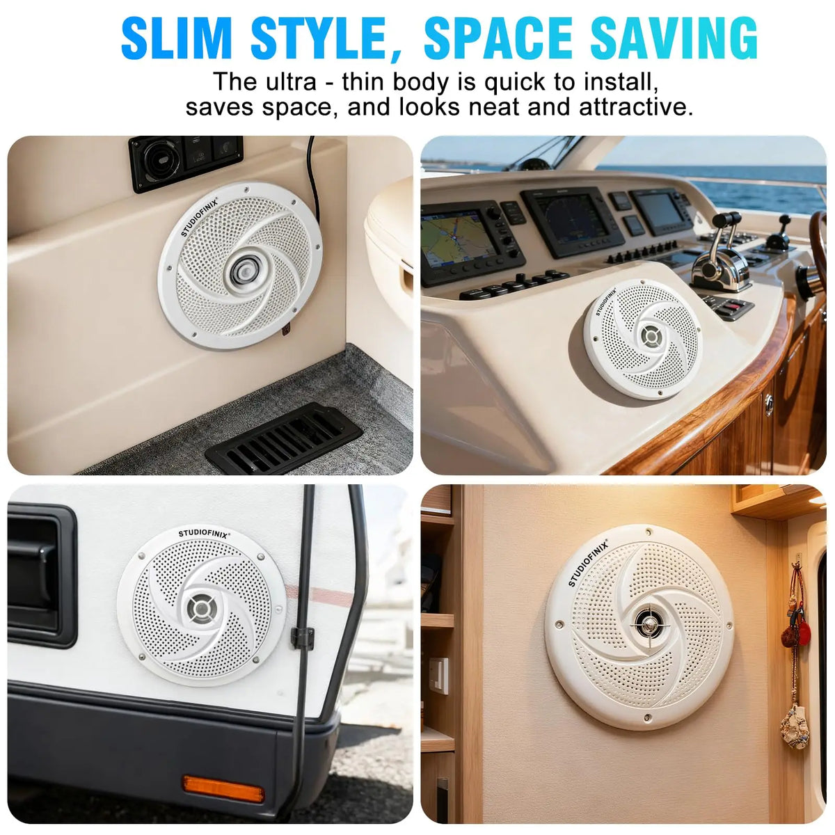 6.5 in LED Marine Speakers for Golf Carts, Low-Profile, Pair