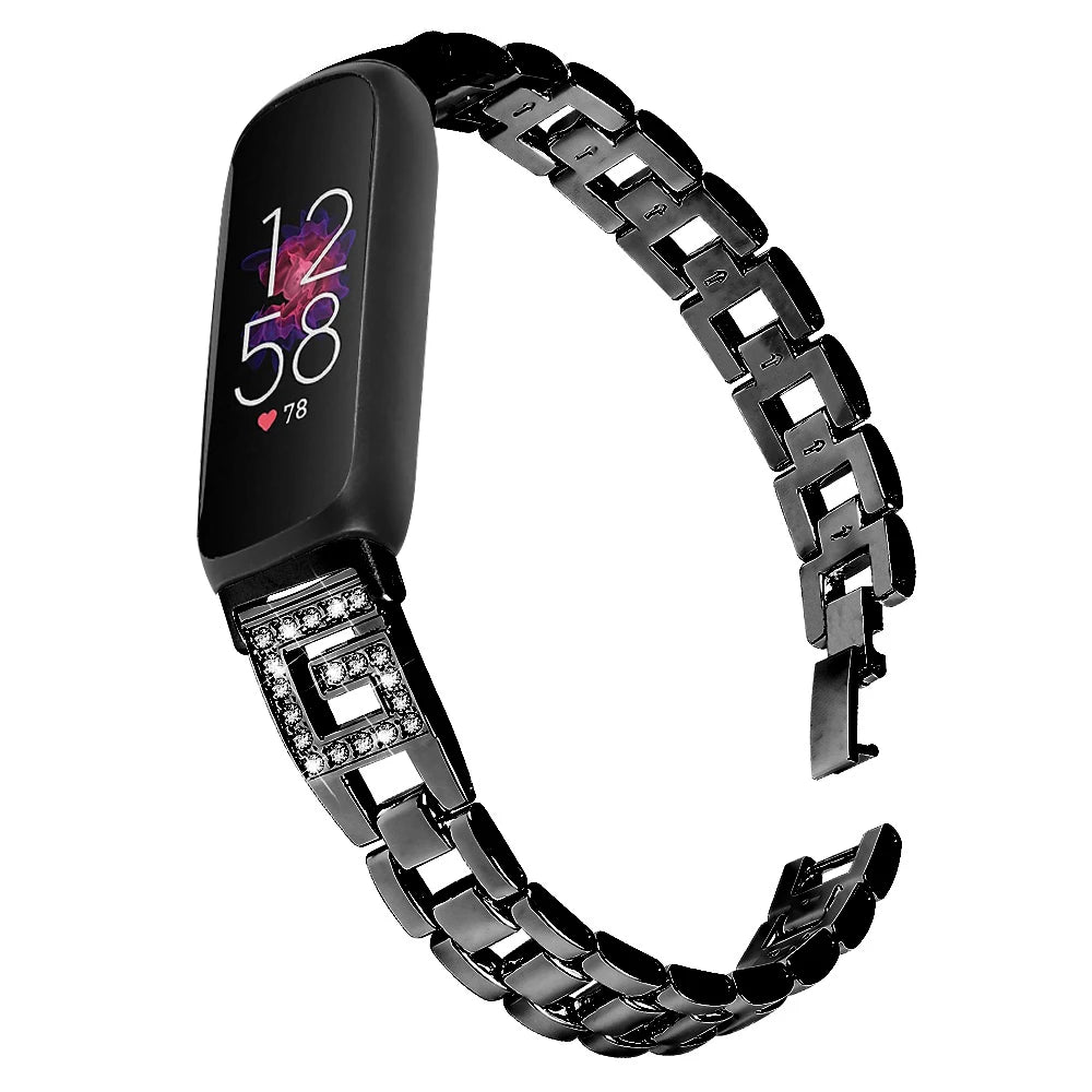 Fitbit Inspire 3 with a stylish metal diamond band, showcasing durability and elegance for smartwatch enthusiasts.
