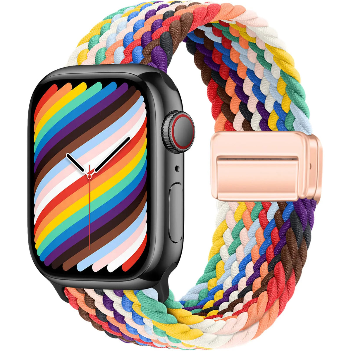 Braided Nylon Apple Watch Band with Magnetic Clasp in Rainbow