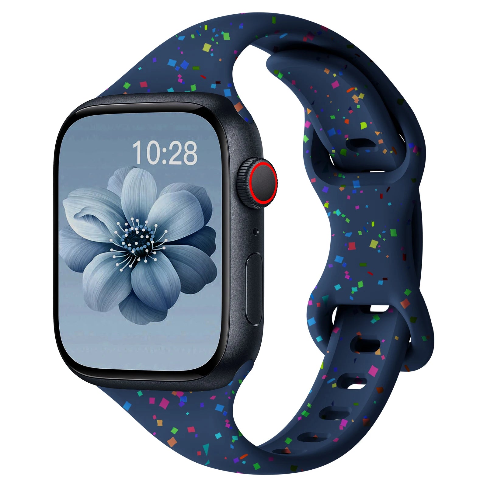 Apple Watch with colorful silicone band featuring a soft, flexible design for comfort and style.