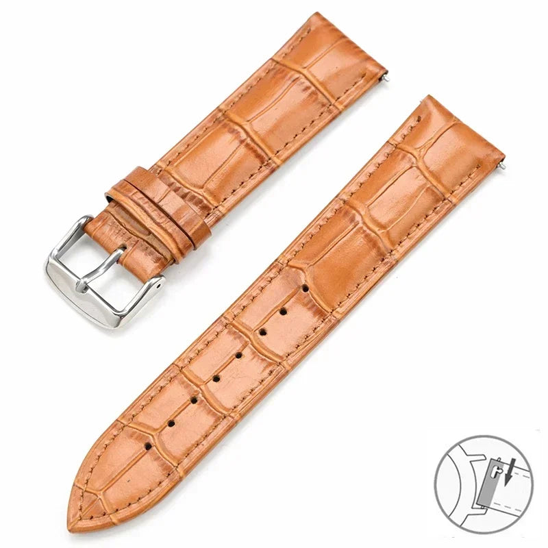 Croc-Embossed Leather Band in Tan with Silver Buckle