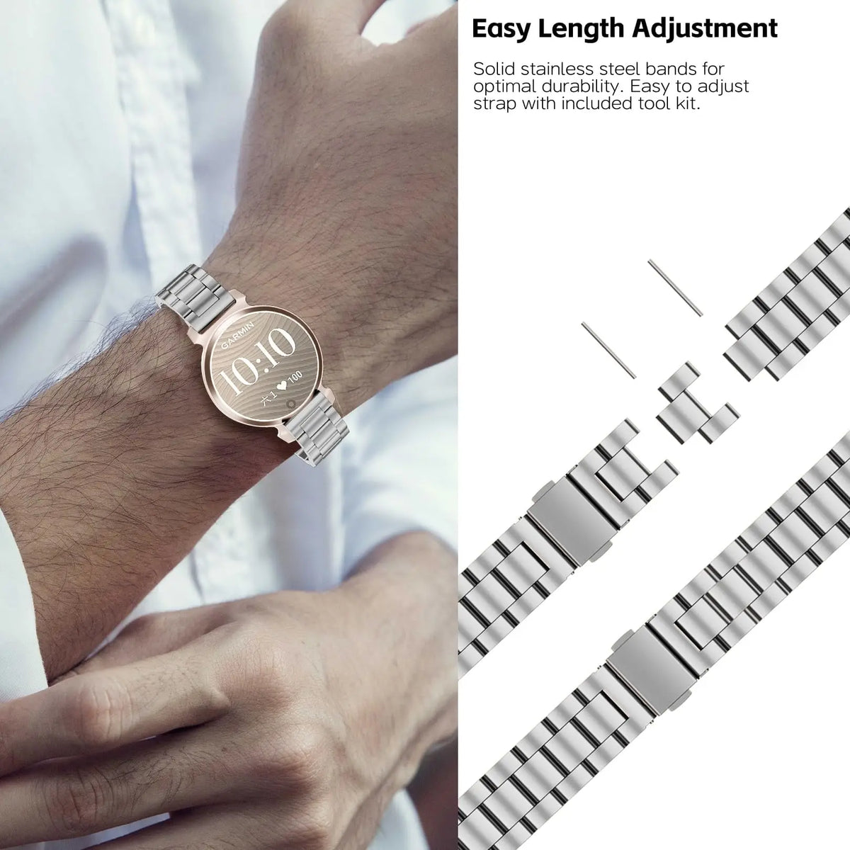 Garmin Lily 2 Stainless Steel Link Bracelet — adjusting the length
