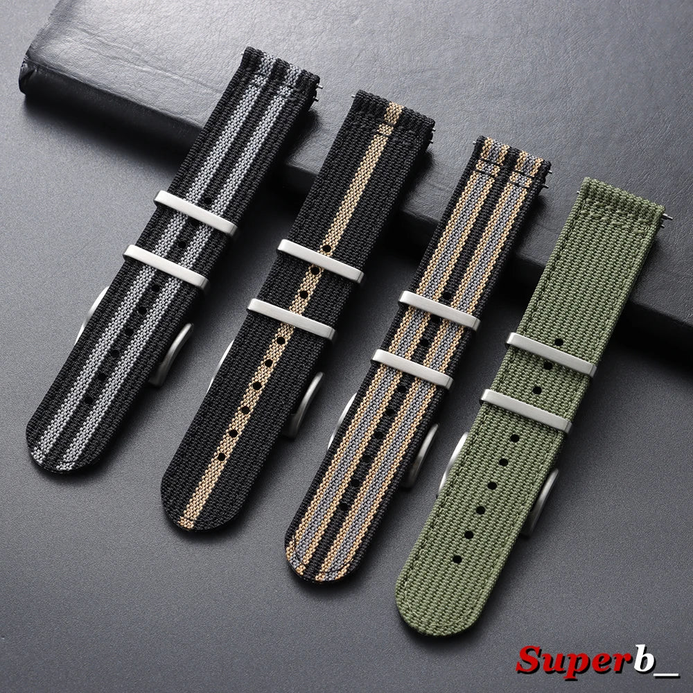 OnePlus Smartwatch Bands Ribbed Nylon Woven Canvas Fabric Quick Release Watch Straps in various colors and styles.
