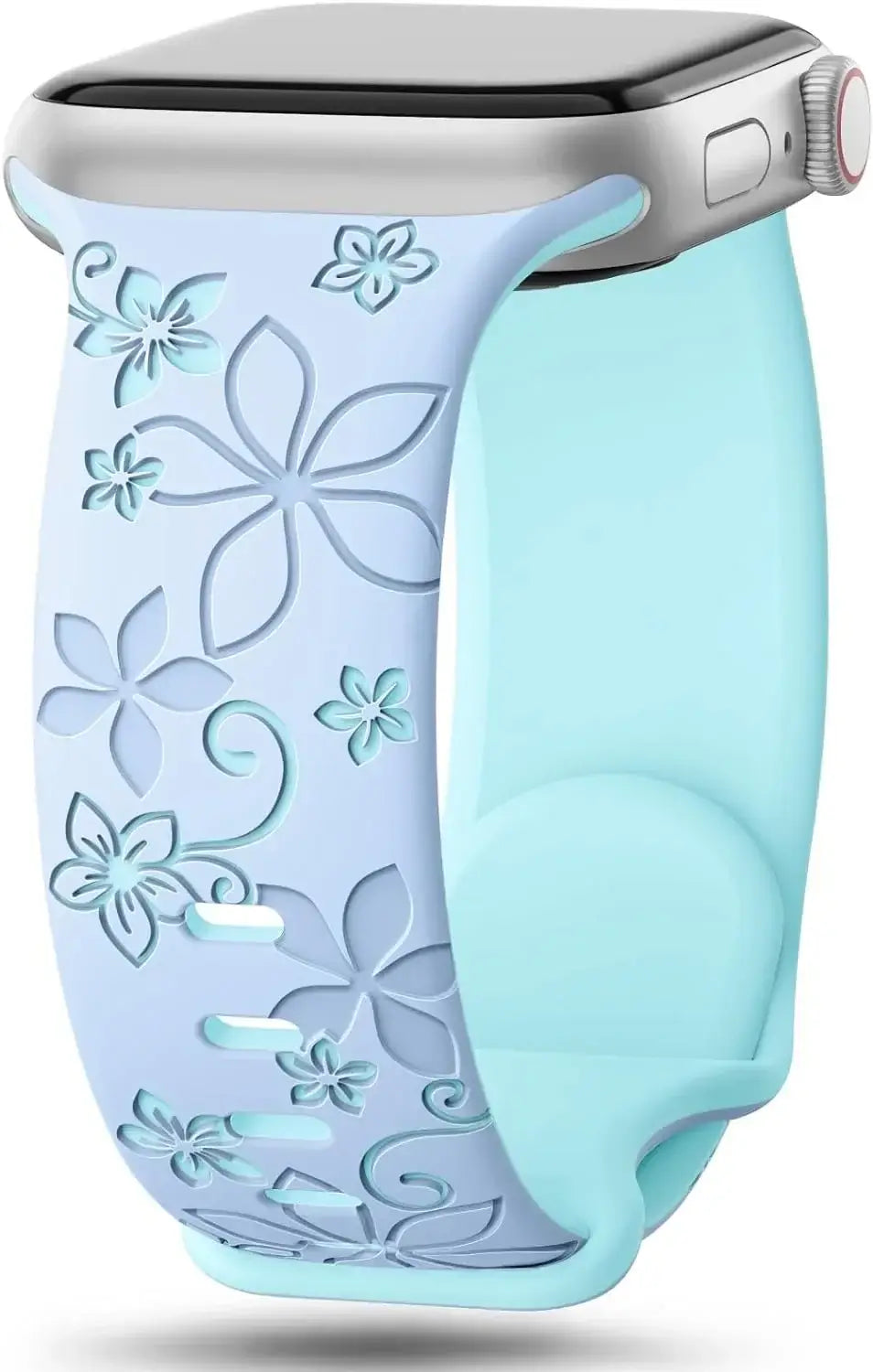 Light Blue / Aqua two-tone floral silicone Apple Watch band
