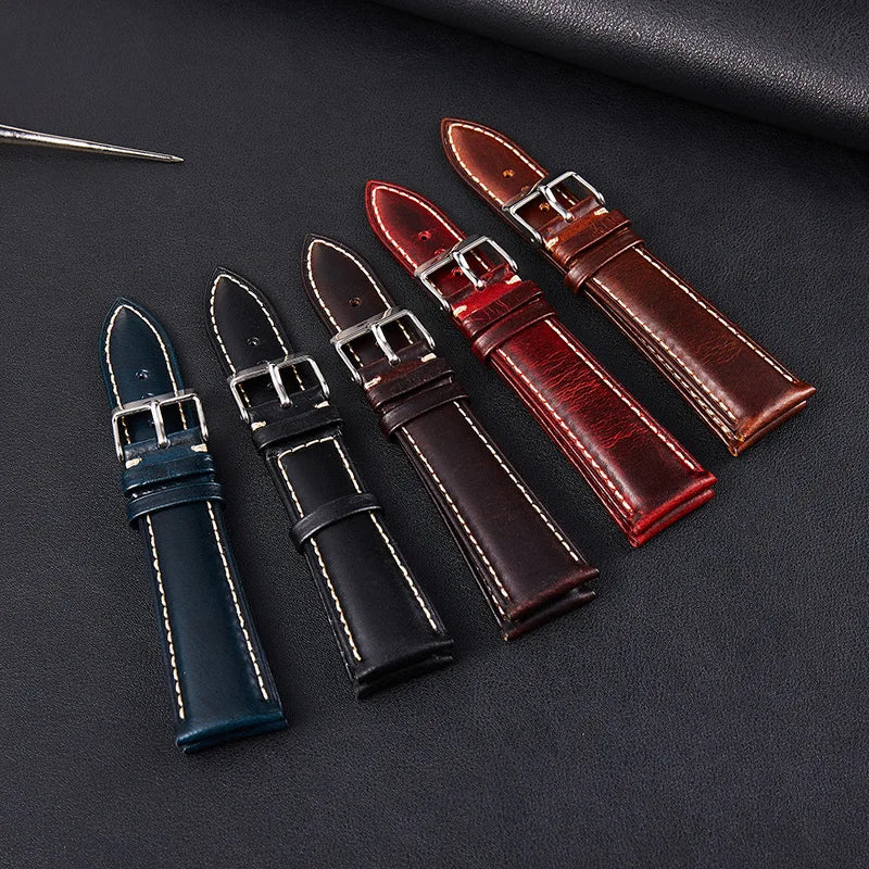 Motorola Moto Oil-Waxed Leather Band with Contrast Stitching — Leather straps with contrasting stitching