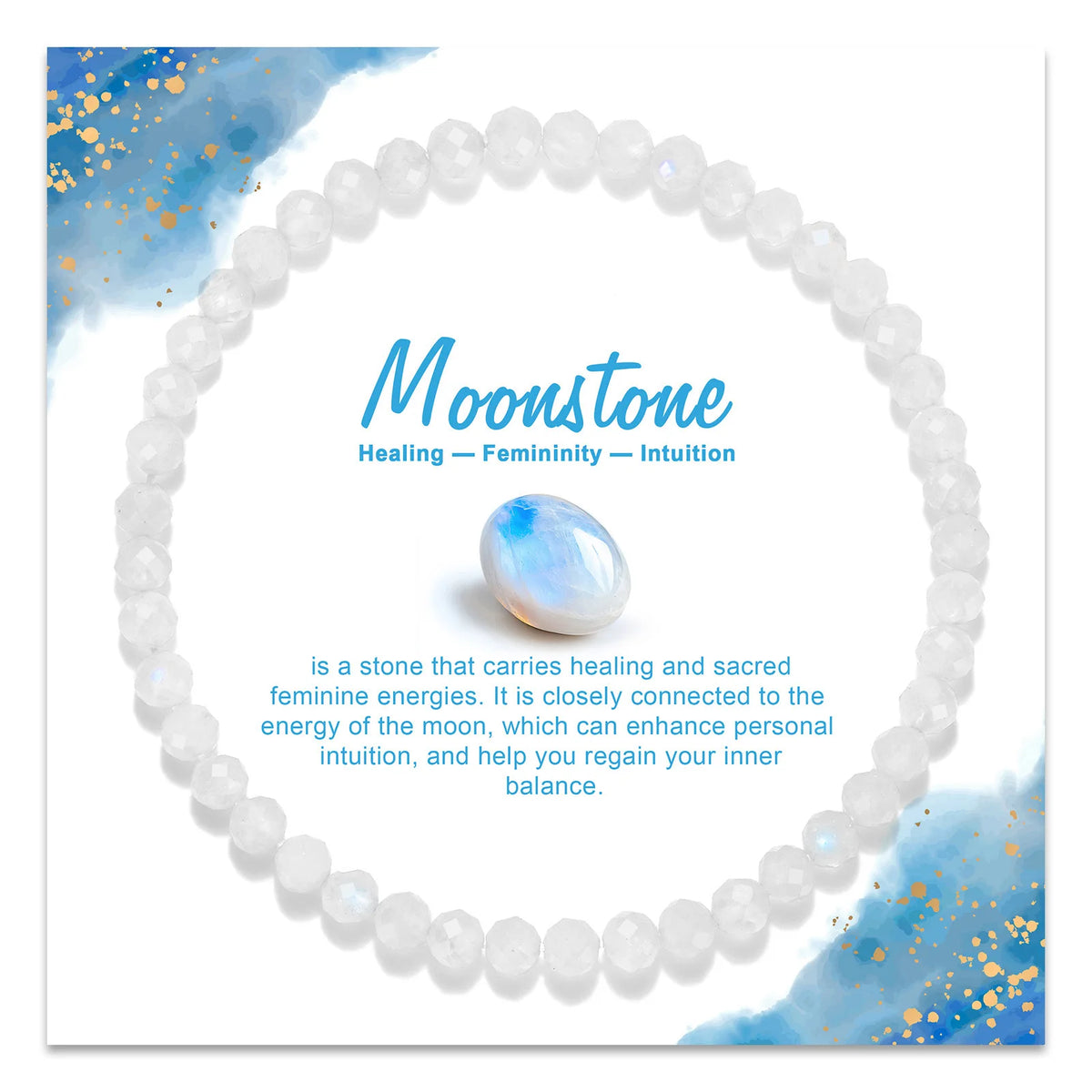 Dainty Moonstone Bead Bracelet, 4 mm, Stretch, photo 1