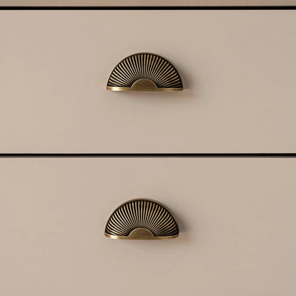 Ribbed scallop shell solid brass cup pull in antique brass