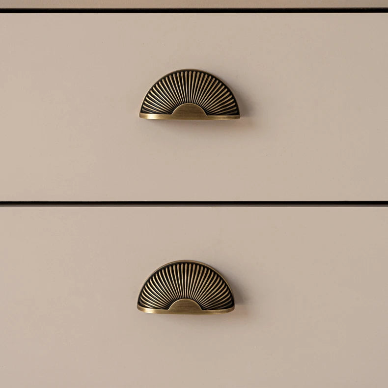 Ribbed scallop shell solid brass cup pull in antique brass