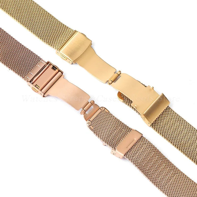 Thin Milanese Mesh Band in gold and rose gold