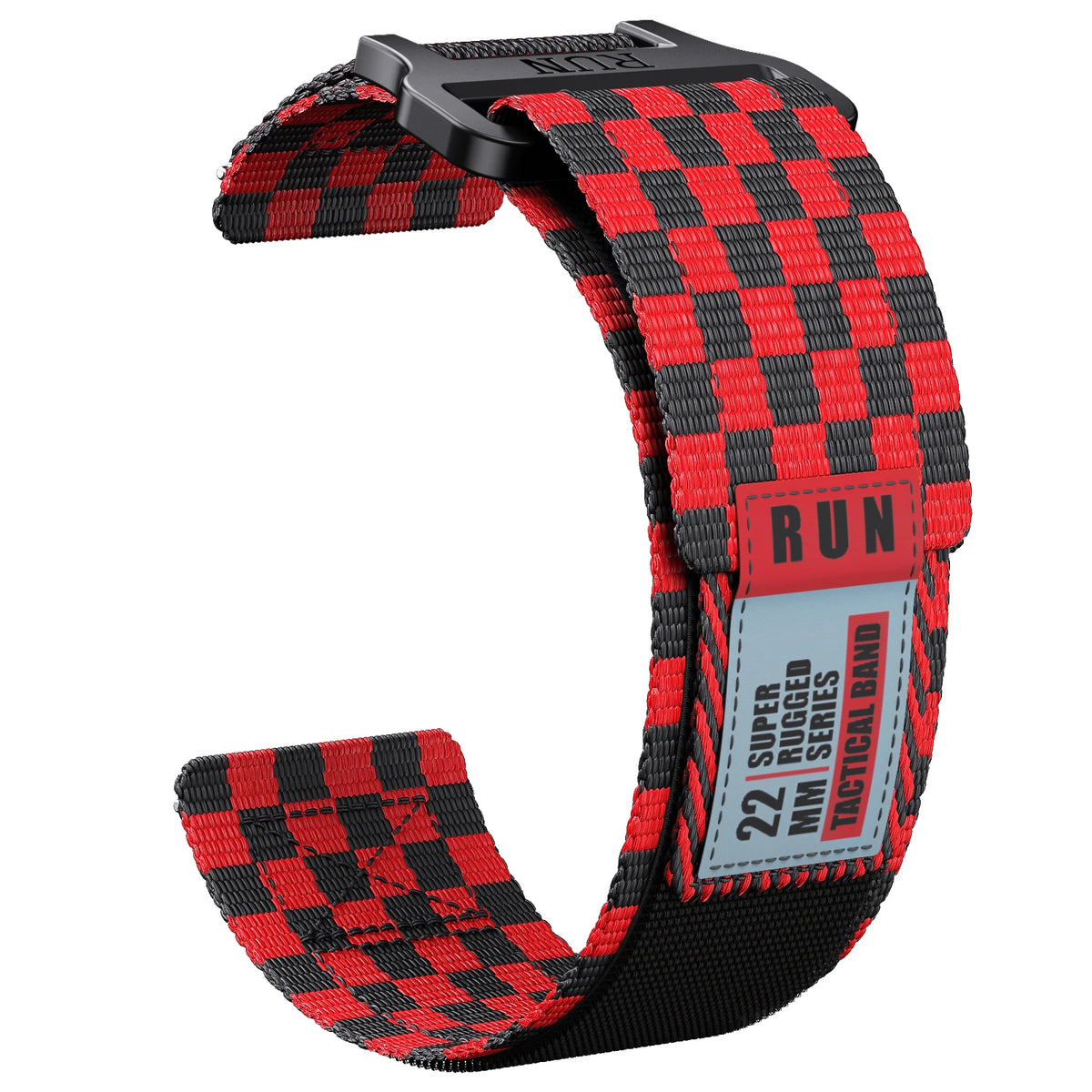 COROS Nylon Hook-and-Loop Band with Label Detail – Black / Red Checks