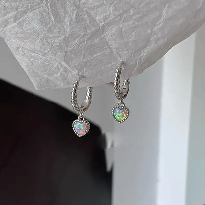 Simulated Moonstone Heart Hoop Earrings, 925 Sterling Silver, photo 4