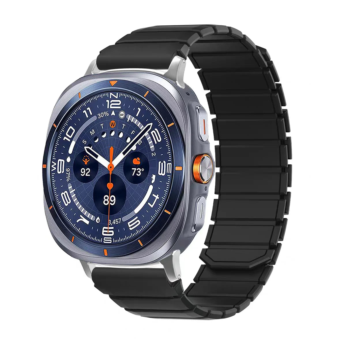 Samsung Galaxy Silicone Magnetic Watch Band Fits Watch8/Watch8 Classic/Watch9/Ultra/Ultra2 in black with magnetic clasp
