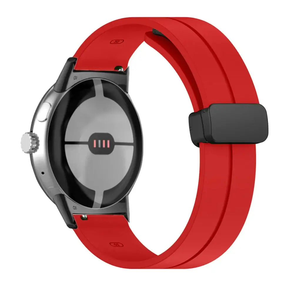 Magnetic Folding Clasp Silicone Google Pixel Watch Band in Red / Black