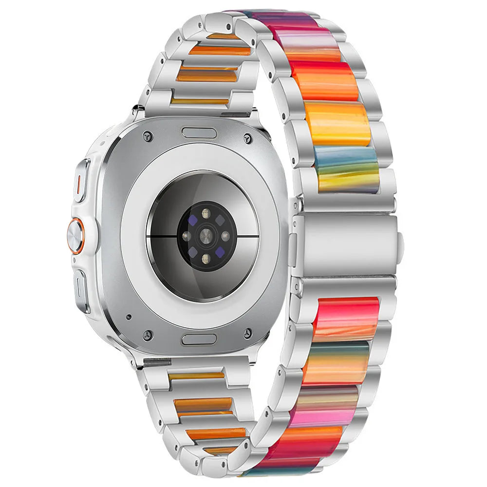 Samsung Galaxy Watch Band Metal Resin Bracelet Watch8/Watch8 Classic/Watch9 Ultra/Ultra2 with silver rainbow design