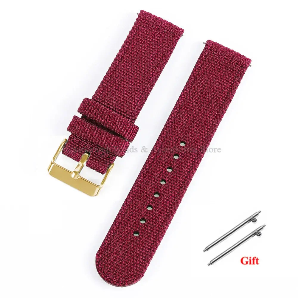 Samsung Galaxy Watch Textured Nylon Buckle Strap in Burgundy / Gold Buckle