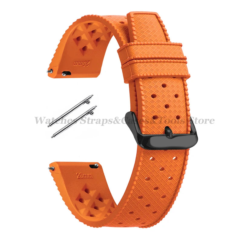 Garmin 18/20/22mm Quick Release Tropic-Style Silicone Band in Orange with Black Buckle