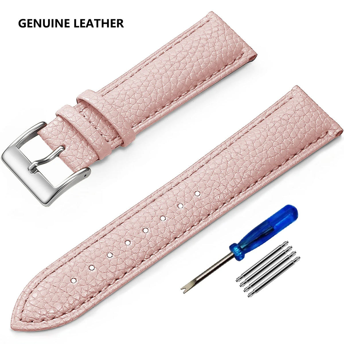Grained Leather Band in Pink with Silver Buckle