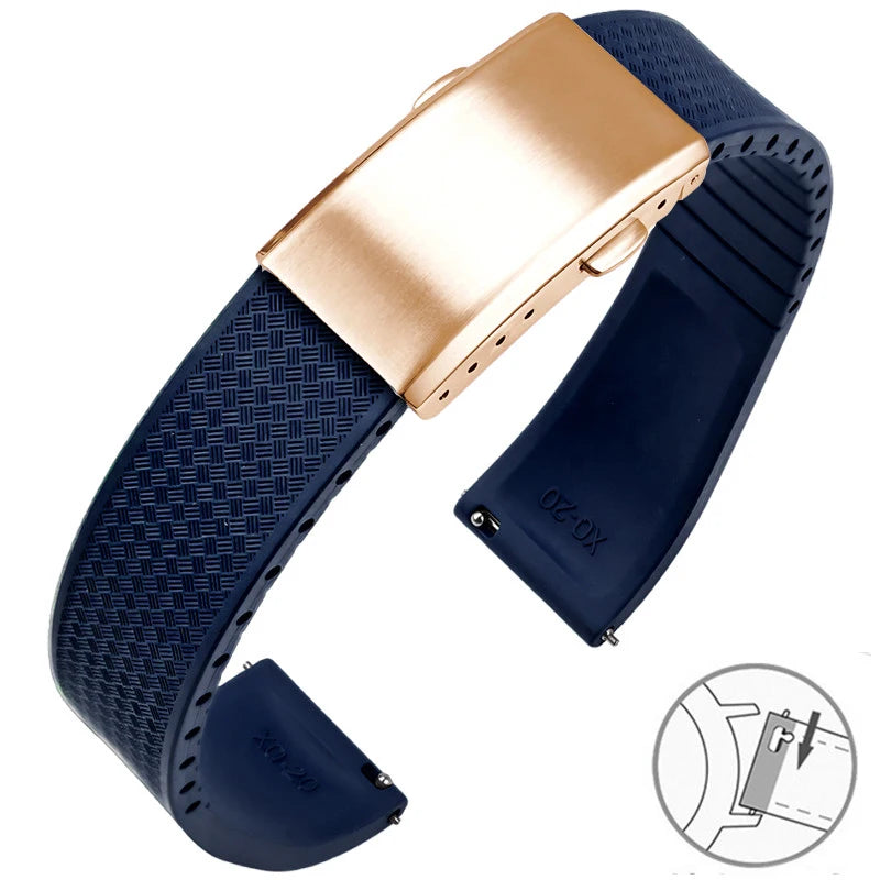 Garmin FKM Rubber Band in Navy Blue with Rose Gold Clasp