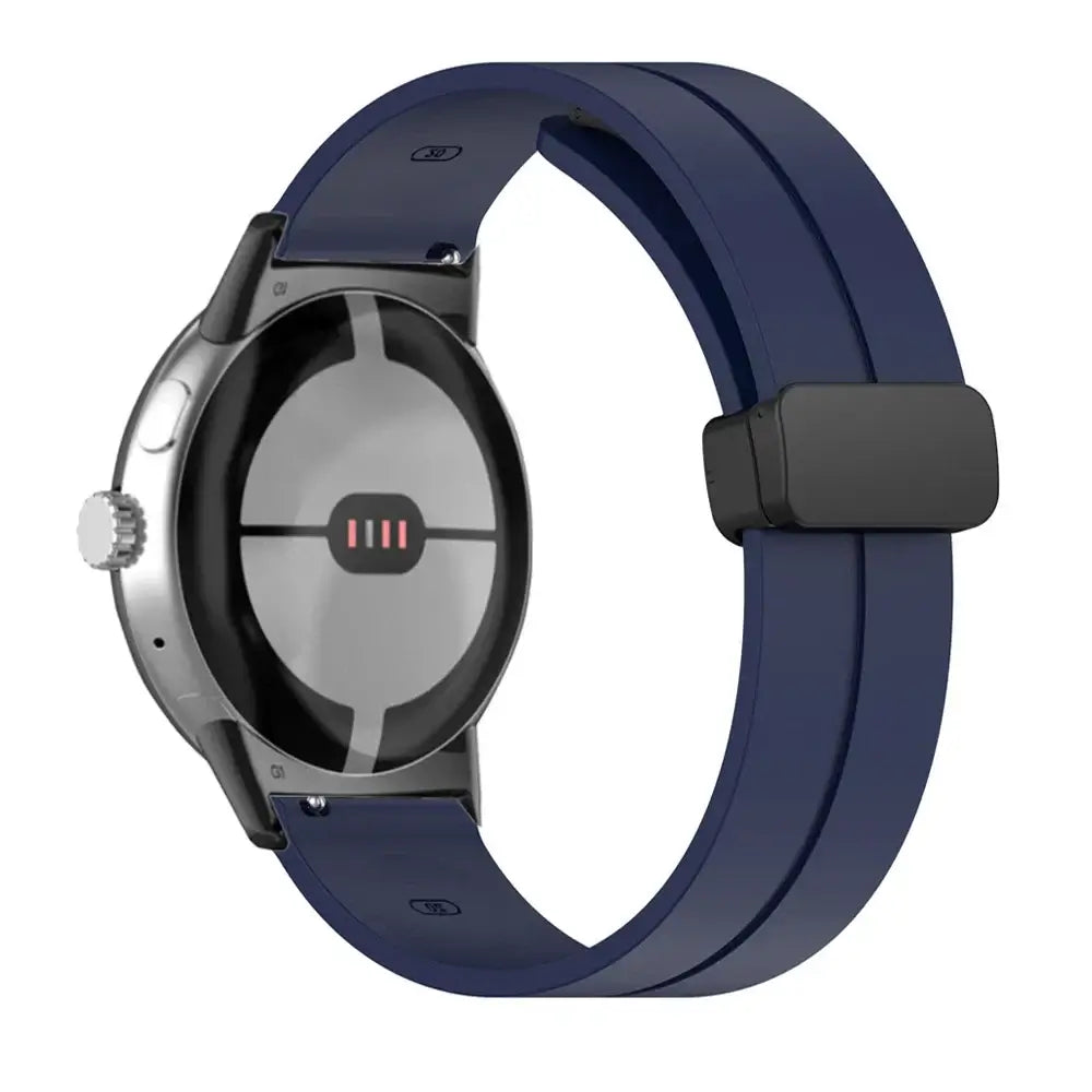 Magnetic Folding Clasp Silicone Google Pixel Watch Band in Midnight Blue / Black