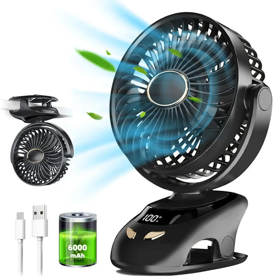 Rechargeable Clip-On Golf Cart Fan, 6 in Cordless Fan with 5 Speeds