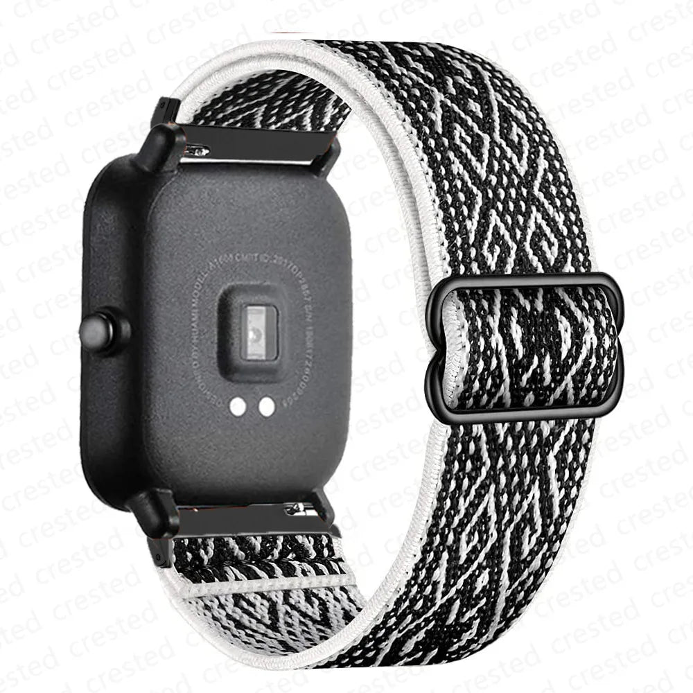Adjustable Nylon Loop Band for Polar – Black / White Geometric