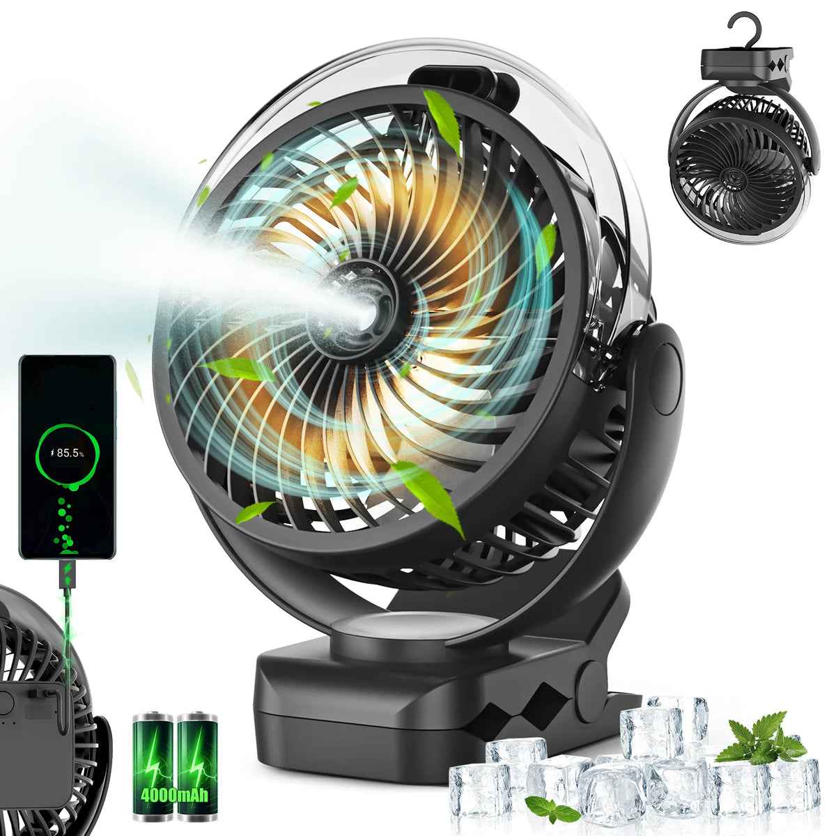 Misting Clip-On Fan for Golf Carts, Rechargeable