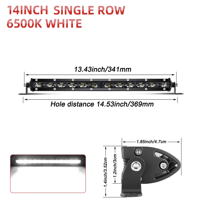 Slim LED Light Bar for Golf Carts, Single Row, 7 to 26 in