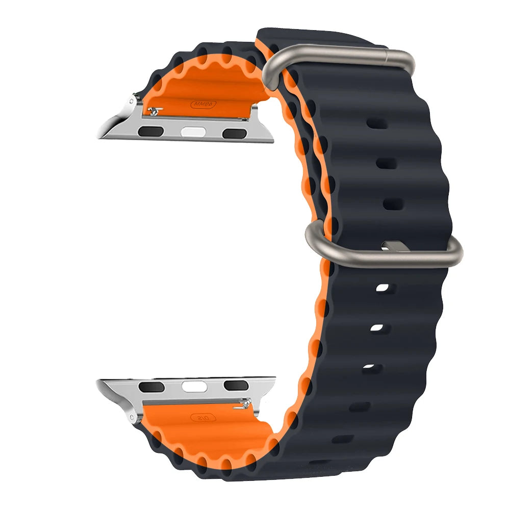 Ribbed Silicone Apple Watch Band - Solid & Two-Tone in Midnight / Orange