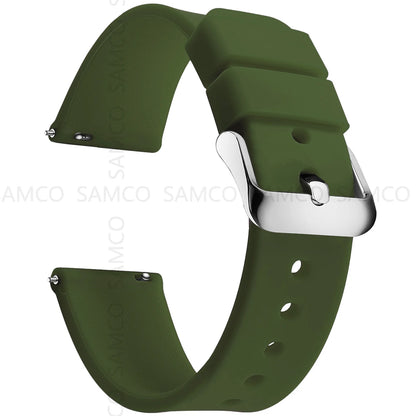 Curved-End Silicone Band in Army Green with Silver Buckle
