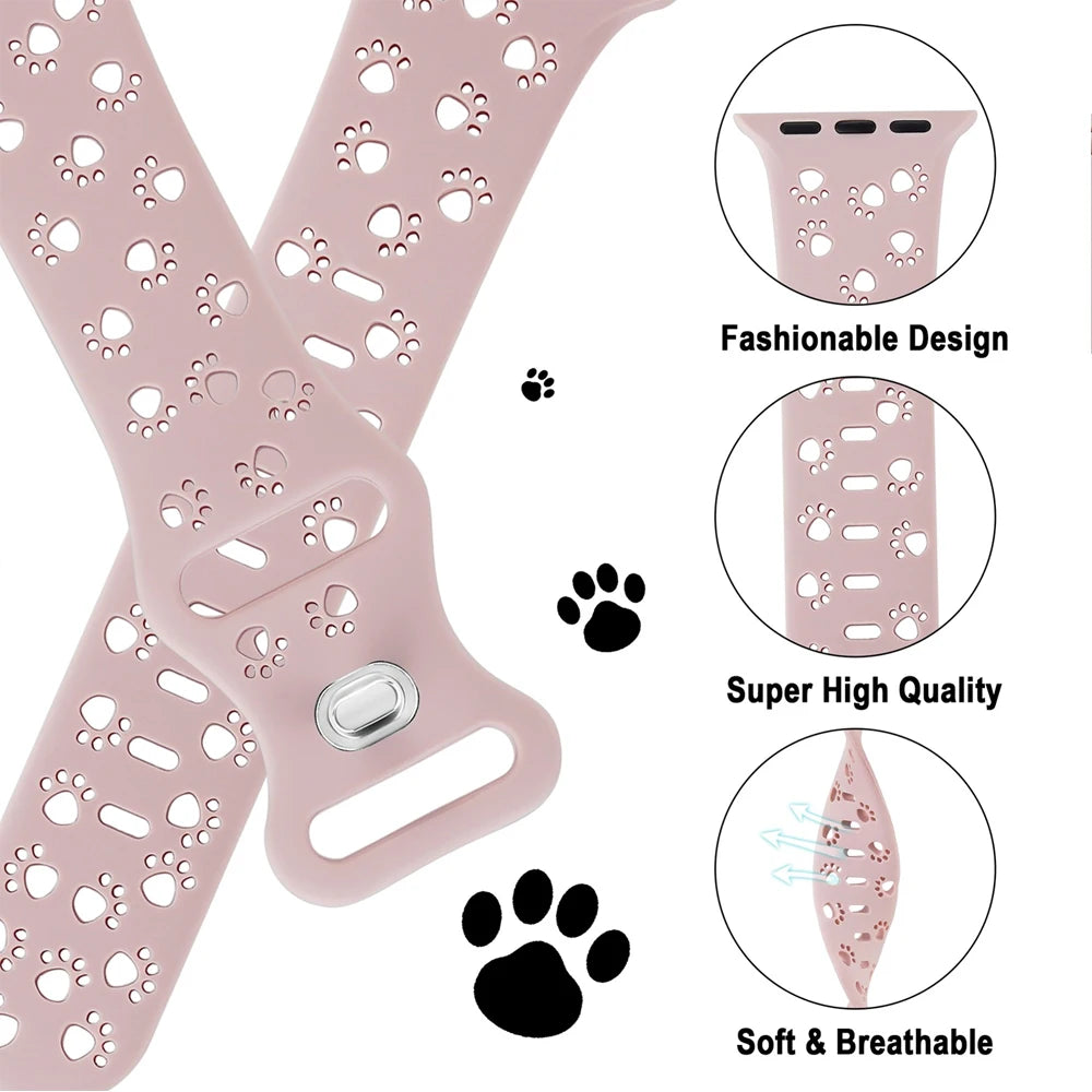 Pink silicone band showing paw-shaped cutouts