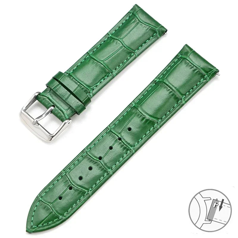 Croc-Embossed Leather Band in Green with Silver Buckle