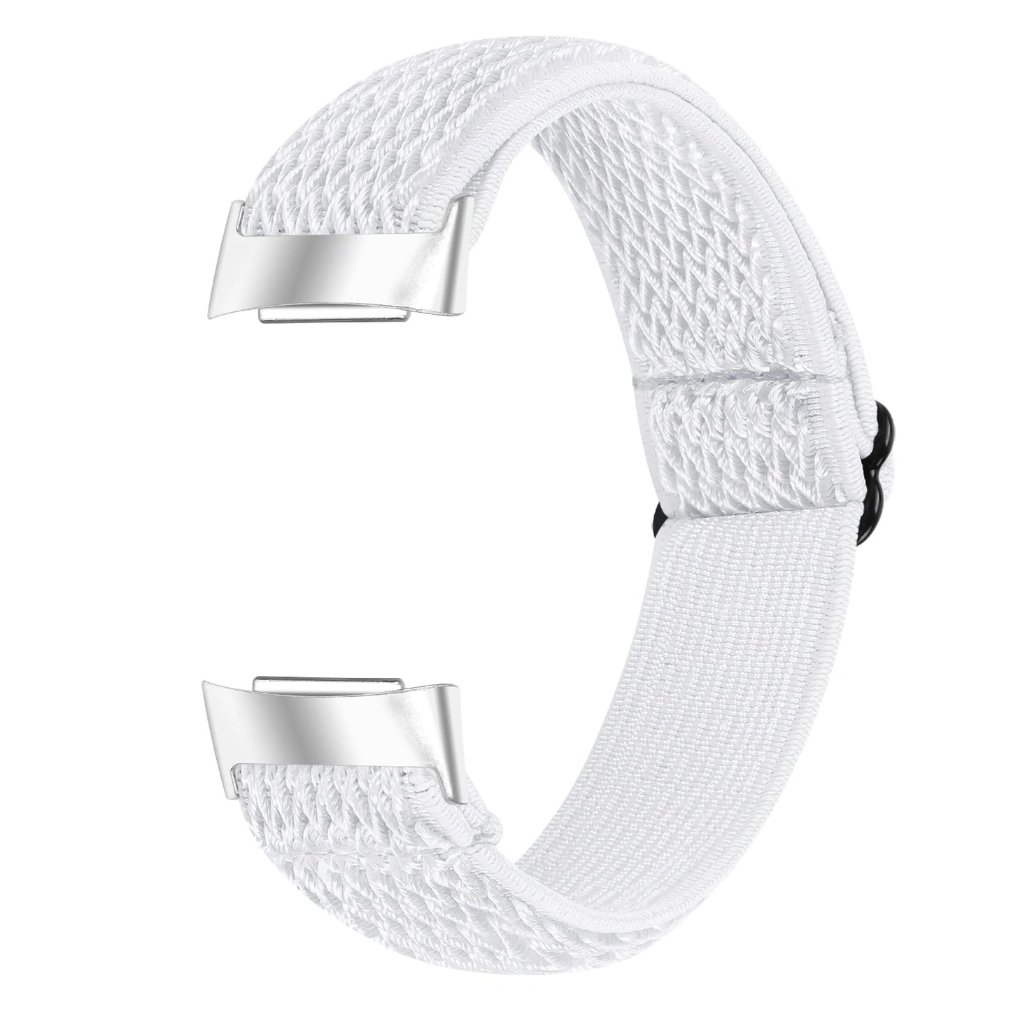 White elastic nylon strap for Fitbit Charge 6, breathable and stylish smartwatch band. Ideal for active lifestyles.