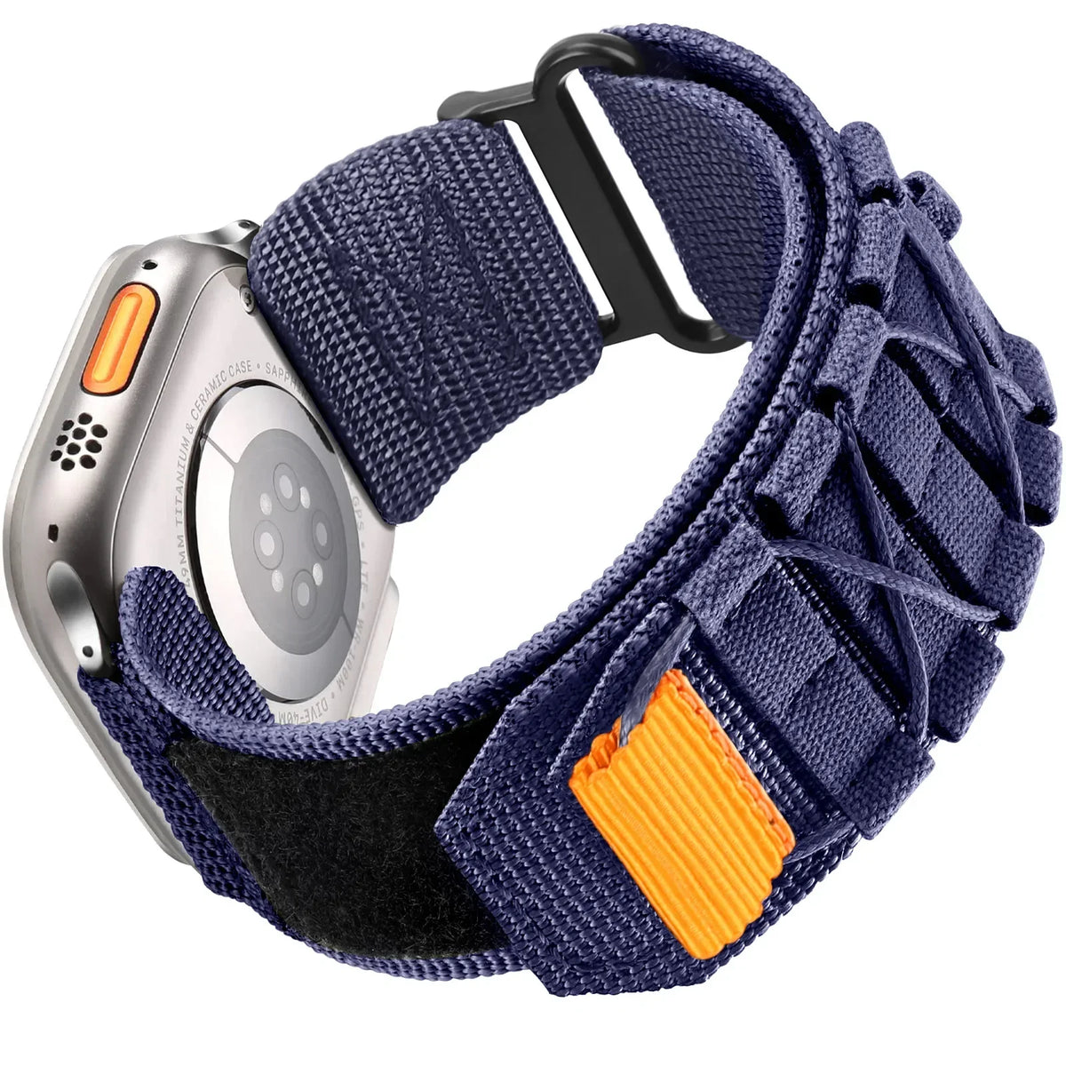 Cord-Laced Nylon Apple Watch Band with Hook-and-Loop Closure in Navy Blue