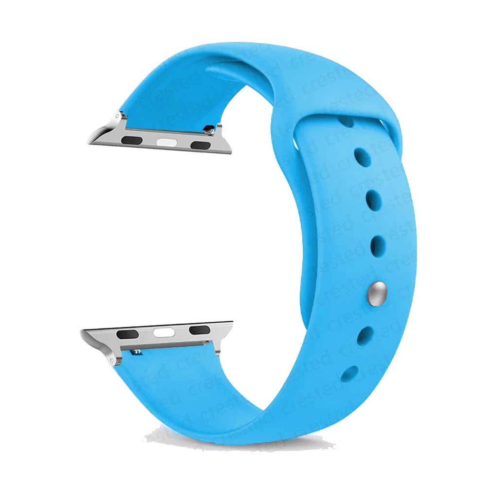Apple Watch blue silicone strap, comfortable and waterproof band for everyday wear and workouts.