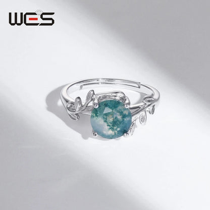Moss Agate Square Leaf Ring, 925 Sterling Silver - view 4