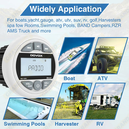 Golf Cart Bluetooth Stereo, Waterproof Marine Radio, White