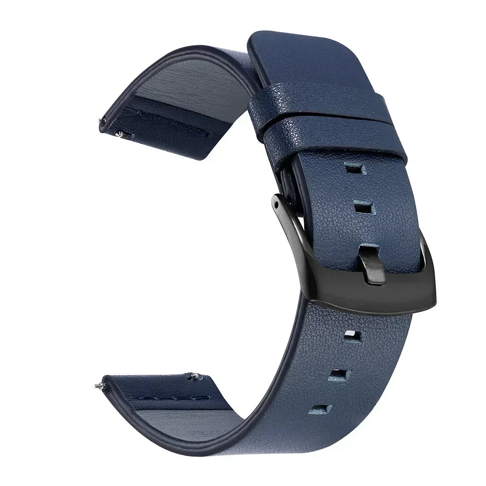 COROS Leather Watch Band with Square Adjustment Holes - Navy Blue - Black Buckle
