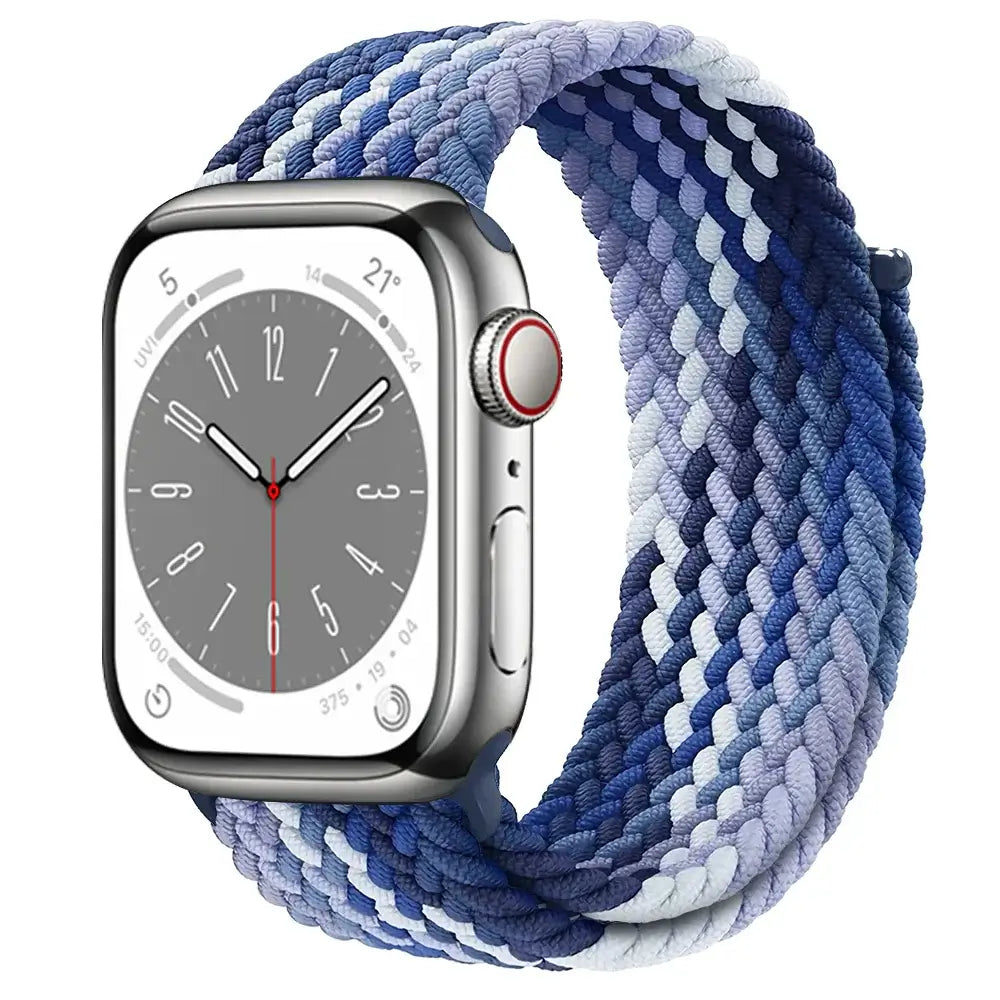 Blue and white braided nylon Apple Watch band